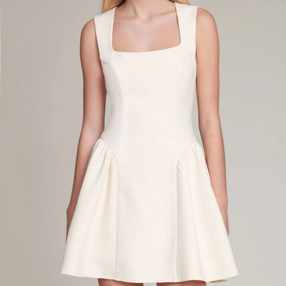 NEW Avec Les Filles Sculpted Flounce Mini Dress in Buttercream White